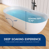 New England Home Goods 59" White Non-Slip Freestanding Solid Surface Stone Bathtub with Shelf