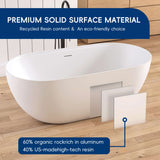 New England Home Goods 59" White Non-Slip Freestanding Solid Surface Stone Bathtub with Shelf