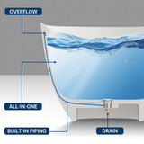 New England Home Goods 59" White Non-Slip Freestanding Solid Surface Stone Bathtub with Shelf