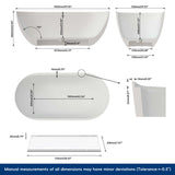 New England Home Goods 59" White Non-Slip Freestanding Solid Surface Stone Bathtub with Shelf