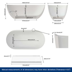 New England Home Goods Clearwater 59" Freestanding Tub in White - Stone Resin Solid Surface