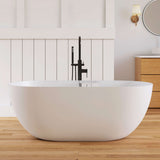 New England Home Goods 59" White Non-Slip Freestanding Solid Surface Stone Bathtub with Shelf