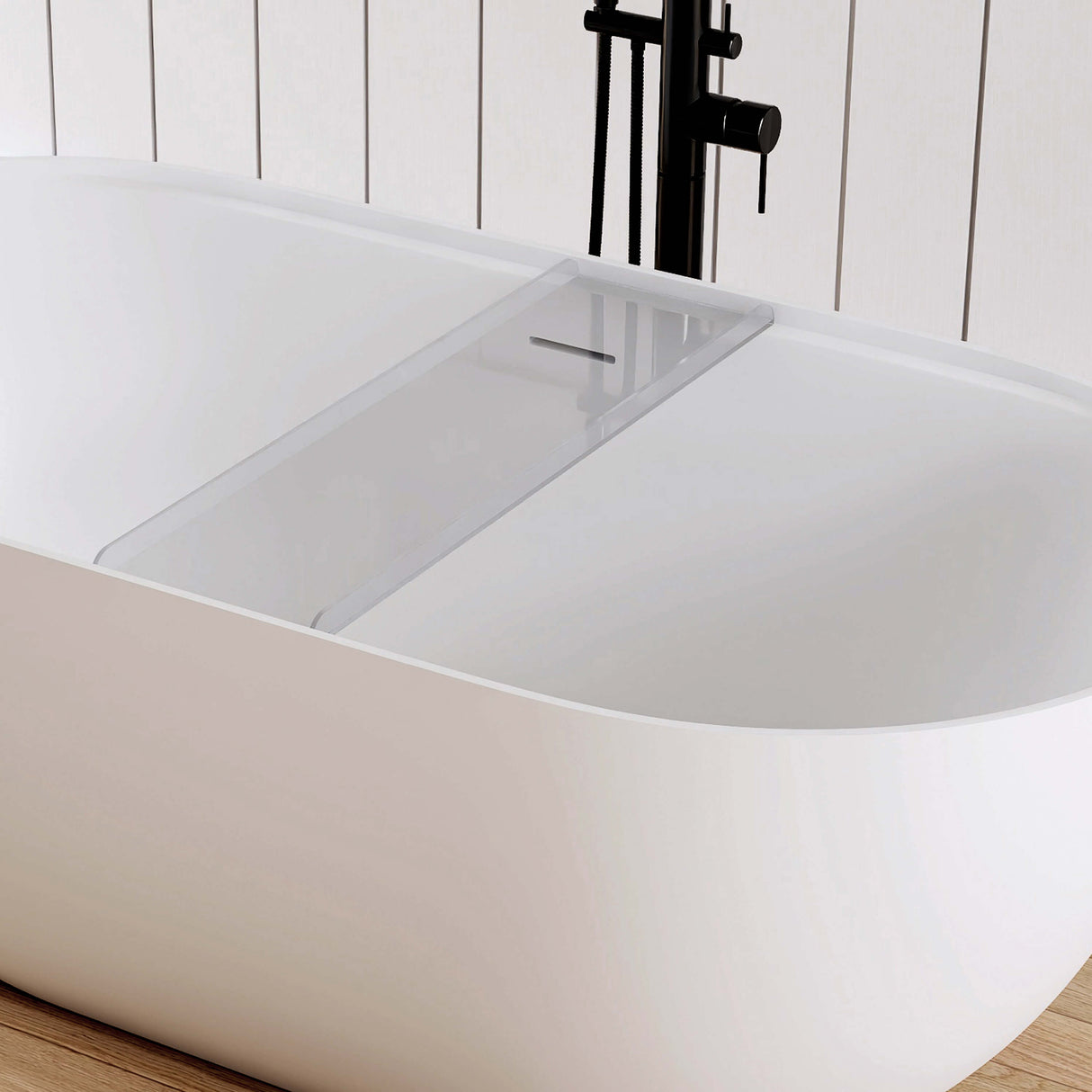 New England Home Goods Clearwater 59" Freestanding Tub in White - Stone Resin Solid Surface
