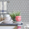 Retro gray hexo 11.75X14 porcelain mesh mounted mosaic tile SMOT-PT-RETGRA-2HEX product shot multiple tiles angle view