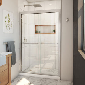 DreamLine Duet Plus 44-48 in. W x 72 in. H Semi-Frameless Bypass Sliding Shower Door in Brushed Nickel