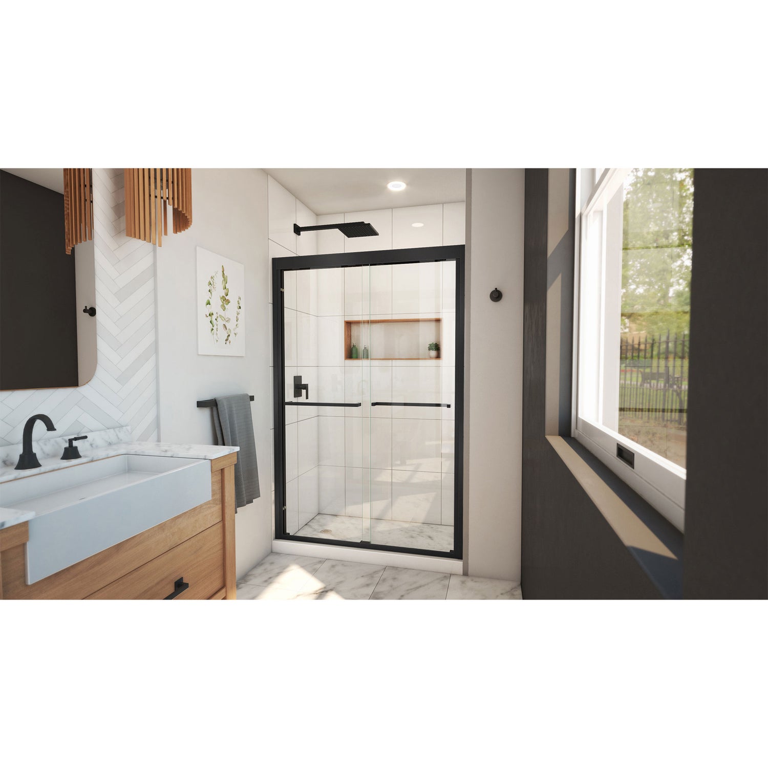DreamLine Duet Plus 44-48 in. W x 72 in. H Semi-Frameless Bypass Sliding Shower Door in Satin Black