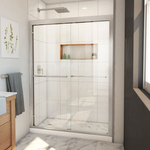 DreamLine Duet Plus 50-54 in. W x 72 in. H Semi-Frameless Bypass Sliding Shower Door in Brushed Nickel