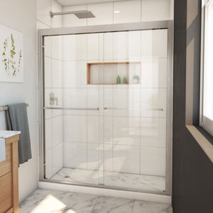 DreamLine Duet Plus 56-60 in. W x 72 in. H Semi-Frameless Bypass Sliding Shower Door in Brushed Nickel