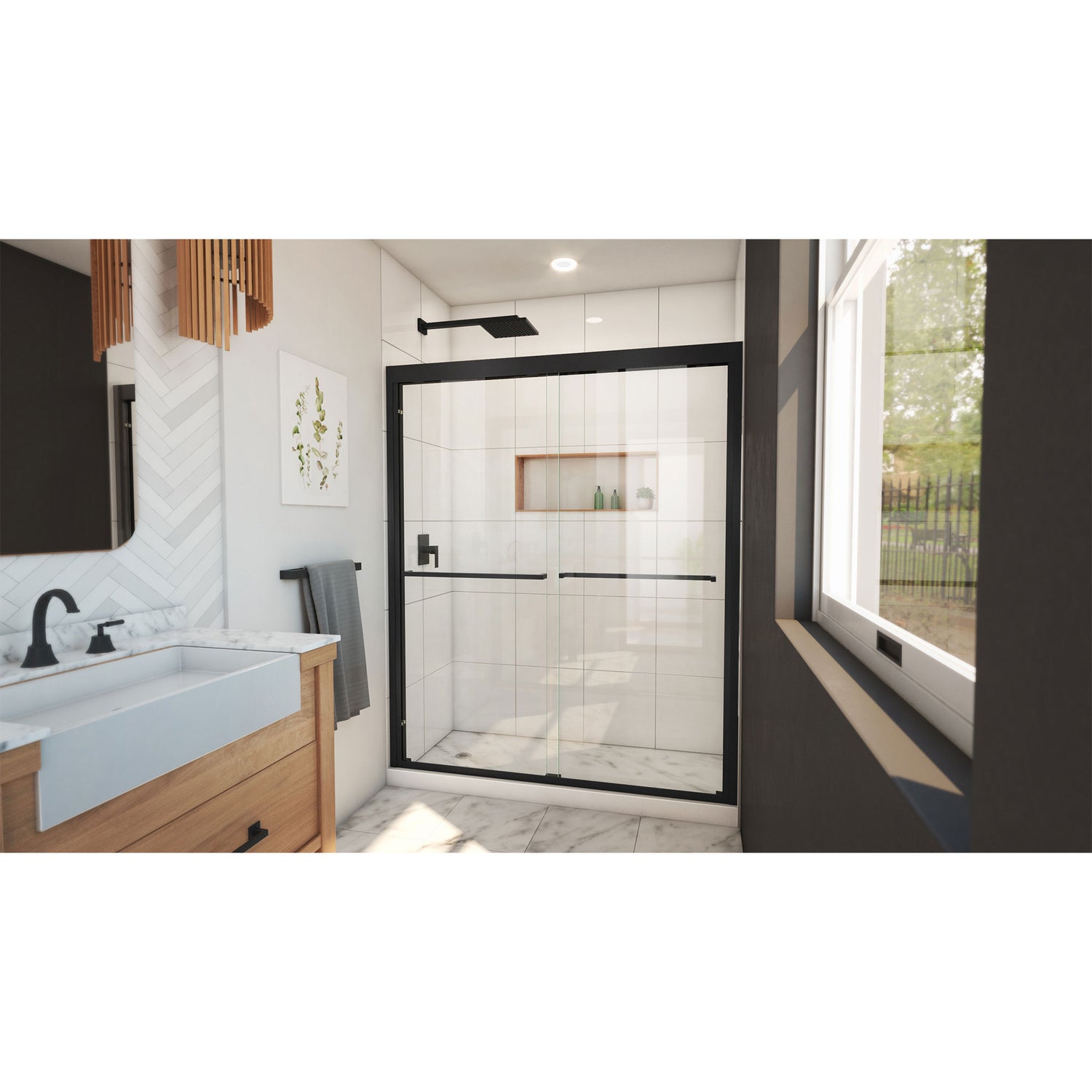 DreamLine Duet Plus 56-60 in. W x 72 in. H Semi-Frameless Bypass Sliding Shower Door in Satin Black