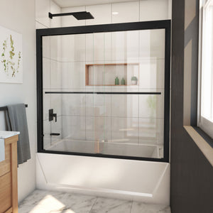 DreamLine Duet Plus 55-59 in. W x 58 in. H Semi-Frameless Bypass Sliding Tub Door in Satin Black