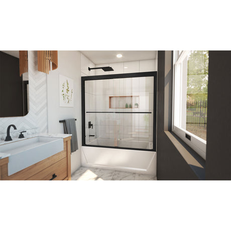 DreamLine Duet Plus 55-59 in. W x 58 in. H Semi-Frameless Bypass Sliding Tub Door in Satin Black