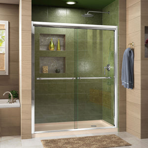 DreamLine Duet 36 in. D x 60 in. W x 74 3/4 in. H Semi-Frameless Bypass Shower Door in Chrome and Right Drain Biscuit Base