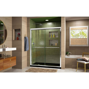 DreamLine Duet 36 in. D x 60 in. W x 74 3/4 in. H Semi-Frameless Bypass Shower Door in Chrome and Left Drain Black Base