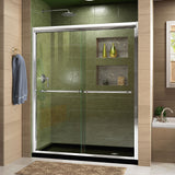 DreamLine Duet 34 in. D x 60 in. W x 74 3/4 in. H Semi-Frameless Bypass Shower Door in Chrome and Right Drain Black Base