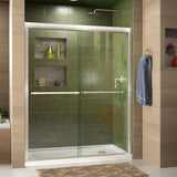 DreamLine Duet 36 in. D x 60 in. W x 74 3/4 in. H Semi-Frameless Bypass Shower Door in Brushed Nickel and Right Drain White Base