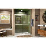 DreamLine Duet 36 in. D x 60 in. W x 74 3/4 in. H Semi-Frameless Bypass Shower Door in Brushed Nickel and Right Drain White Base