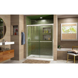 DreamLine Duet 32 in. D x 60 in. W x 74 3/4 in. H Semi-Frameless Bypass Shower Door in Brushed Nickel and Left Drain White Base