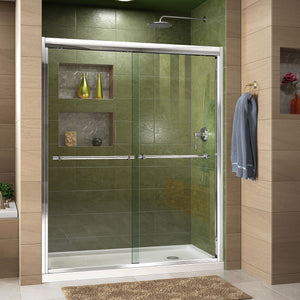 DreamLine Duet 36 in. D x 60 in. W x 74 3/4 in. H Semi-Frameless Bypass Shower Door in Chrome and Right Drain White Base