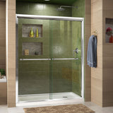 DreamLine Duet 32 in. D x 60 in. W x 74 3/4 in. H Semi-Frameless Bypass Shower Door in Chrome and Right Drain White Base