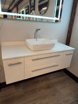 48" Floating White Vanity Set with Quartz Top, Ceramic Vessel Sink, and Chrome Vessel Faucet