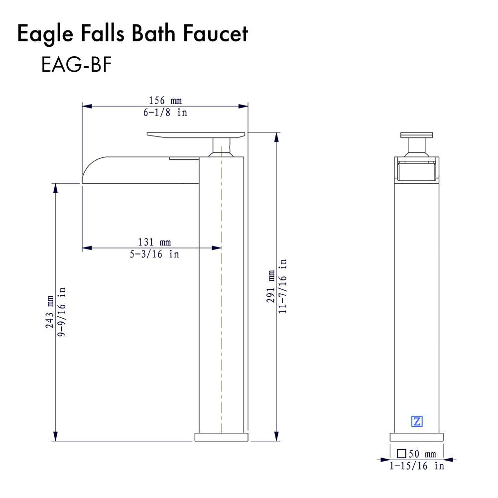 ZLINE Eagle Falls Waterfall Vessel Sink Single Handle Bath Faucet in Brushed Nickel (EAG-BF-BN)