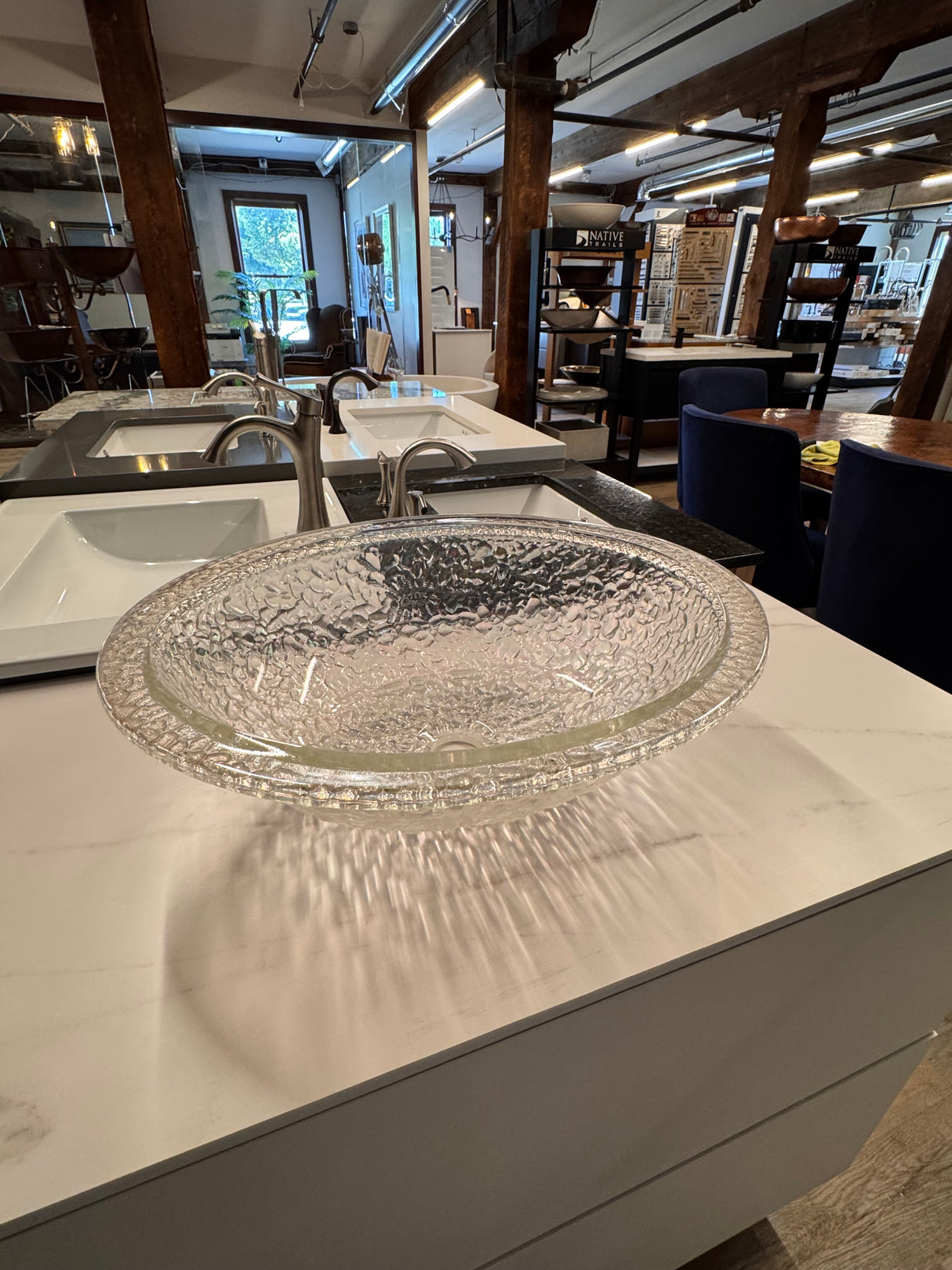 JSG Oceana Pebble Crystal Reflections Glass Drop‑In/Undermount Oval Sink (Showroom Display for Sale)