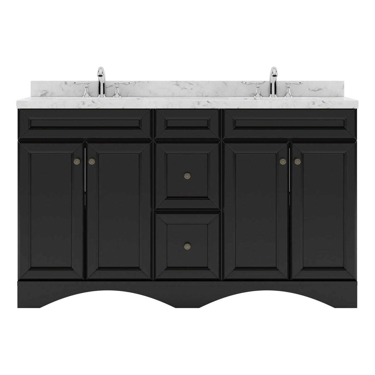 Virtu USA Talisa 60" Double Bath Vanity with White Quartz Top and Round Sinks with Brushed Nickel Faucets with Matching Mirror