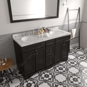 Virtu USA Talisa 60" Double Bath Vanity in White with White Quartz Top and Round Sinks with Polished Chrome Faucets with Matching Mirror