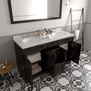 Virtu USA Talisa 60" Double Bath Vanity in White with White Quartz Top and Round Sinks with Polished Chrome Faucets with Matching Mirror