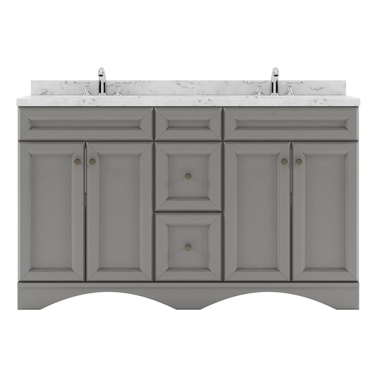 Virtu USA Talisa 60" Double Bath Vanity with White Quartz Top and Round Sinks with Brushed Nickel Faucets with Matching Mirror