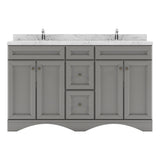 Virtu USA Talisa 60" Double Bath Vanity with White Quartz Top and Round Sinks with Brushed Nickel Faucets with Matching Mirror