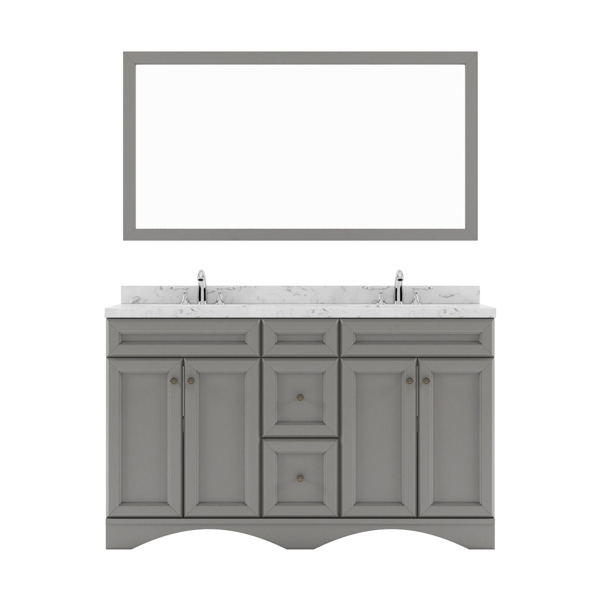 Virtu USA Talisa 60" Double Bath Vanity in White with White Quartz Top and Round Sinks with Brushed Nickel Faucets with Matching Mirror - Luxe Bathroom Vanities