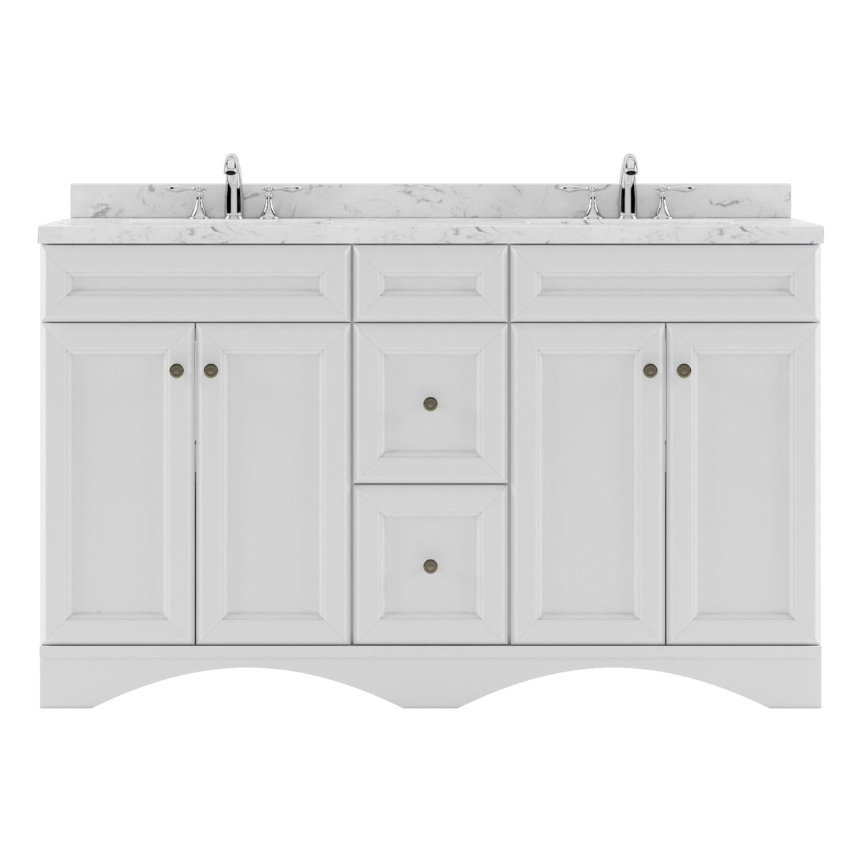 Virtu USA Talisa 60" Double Bath Vanity with White Quartz Top and Round Sinks with Brushed Nickel Faucets with Matching Mirror