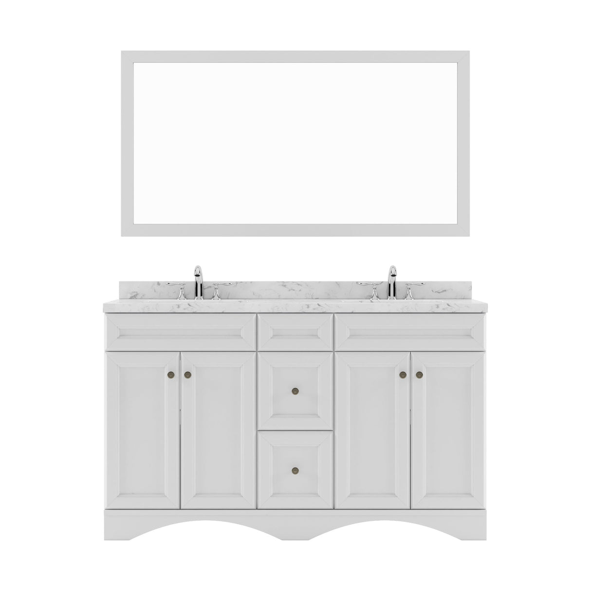 Virtu USA Talisa 60" Double Bath Vanity in White with White Quartz Top and Round Sinks with Brushed Nickel Faucets with Matching Mirror - Luxe Bathroom Vanities