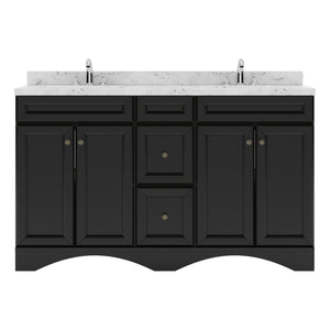 Virtu USA Talisa 60" Double Bath Vanity in White with White Quartz Top and Square Sinks with Polished Chrome Faucets with Matching Mirror