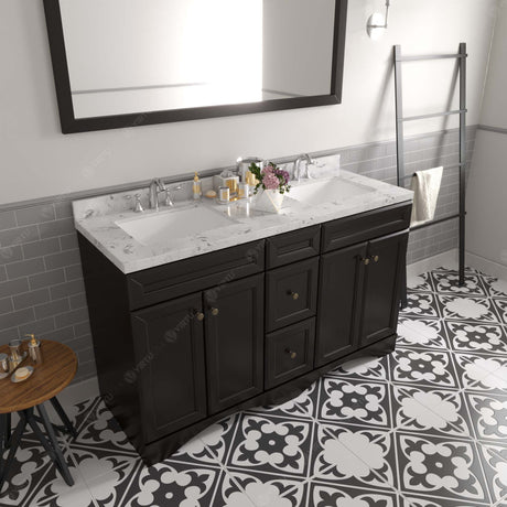 Virtu USA Talisa 60" Double Bath Vanity in White with White Quartz Top and Square Sinks with Matching Mirror