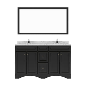 Virtu USA Talisa 60" Double Bath Vanity in White with White Quartz Top and Square Sinks with Polished Chrome Faucets with Matching Mirror - Luxe Bathroom Vanities