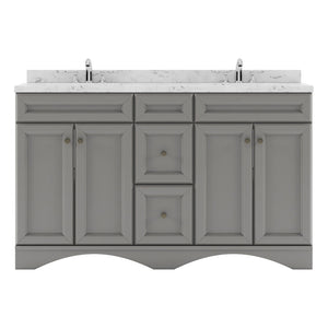 Virtu USA Talisa 60" Double Bath Vanity in White with White Quartz Top and Square Sinks with Polished Chrome Faucets with Matching Mirror