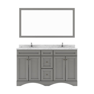Virtu USA Talisa 60" Double Bath Vanity in White with White Quartz Top and Square Sinks with Polished Chrome Faucets with Matching Mirror - Luxe Bathroom Vanities