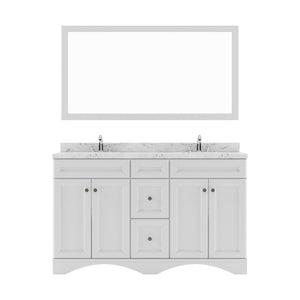 Virtu USA Talisa 60" Double Bath Vanity in White with White Quartz Top and Square Sinks with Polished Chrome Faucets with Matching Mirror - Luxe Bathroom Vanities