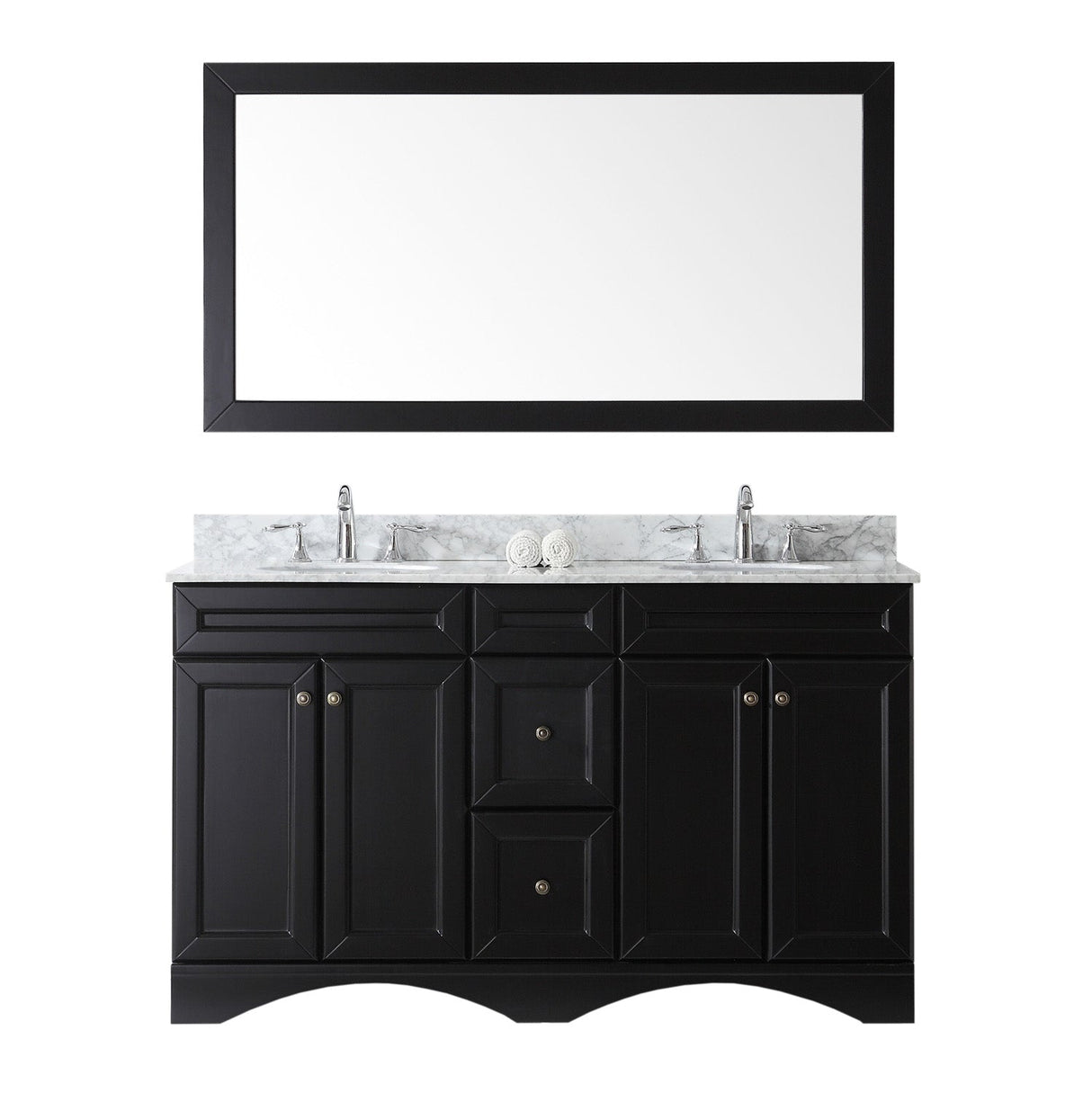 Virtu USA Talisa 60" Double Bath Vanity in Espresso with Marble Top and Round Sink with Polished Chrome Faucet and Mirror - Luxe Bathroom Vanities Luxury Bathroom Fixtures Bathroom Furniture