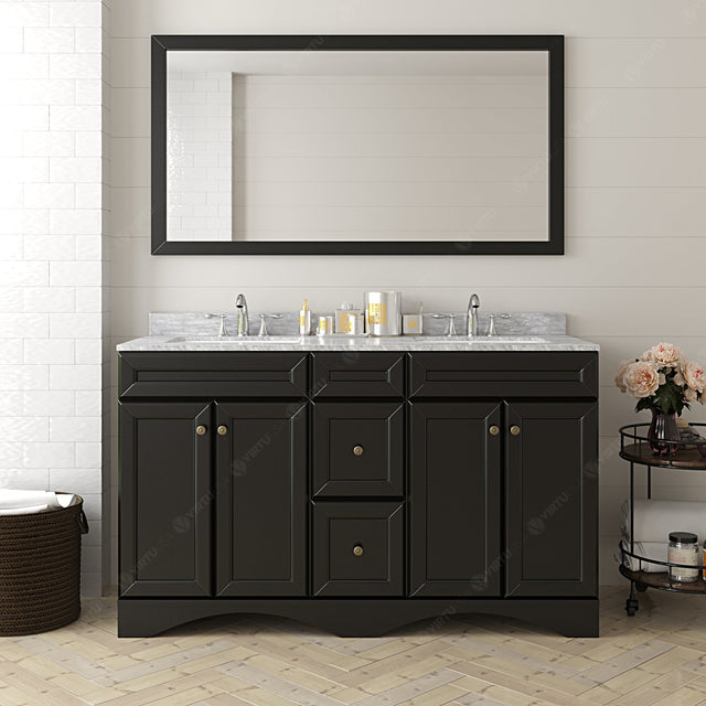 Virtu USA Talisa 60" Double Bath Vanity with White Marble Top and Round Sinks with Matching Mirror