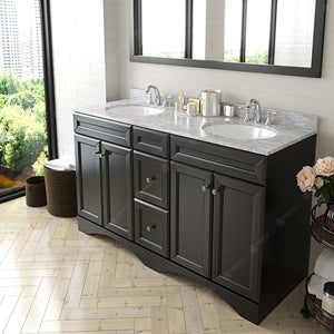 Virtu USA Talisa 60" Double Bath Vanity with White Marble Top and Round Sinks with Matching Mirror