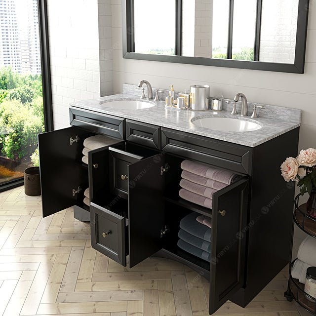 Virtu USA Talisa 60" Double Bath Vanity with White Marble Top and Round Sinks with Matching Mirror