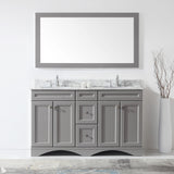 Virtu USA Talisa 60" Double Bath Vanity with White Marble Top and Round Sinks with Brushed Nickel Faucets with Matching Mirror