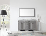 Virtu USA Talisa 60" Double Bath Vanity with White Marble Top and Round Sinks with Brushed Nickel Faucets with Matching Mirror