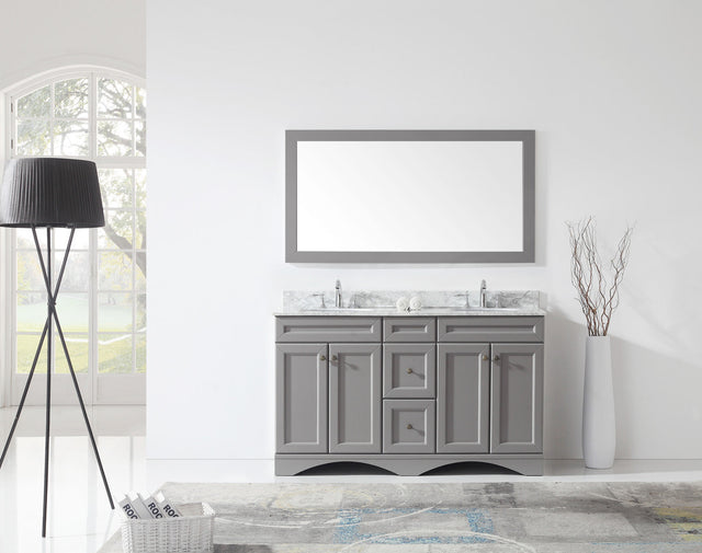 Virtu USA Talisa 60" Double Bath Vanity with White Marble Top and Round Sinks with Brushed Nickel Faucets with Matching Mirror
