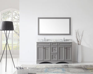 Virtu USA Talisa 60" Double Bath Vanity with White Marble Top and Round Sinks with Polished Chrome Faucets with Matching Mirror