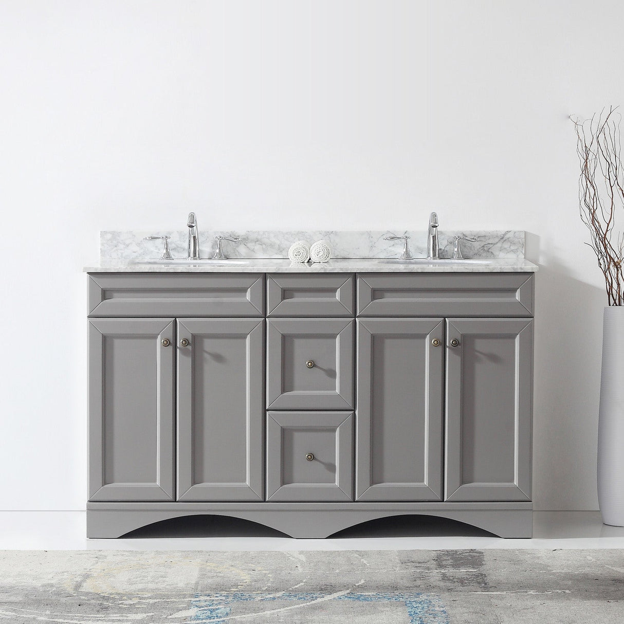 Virtu USA Talisa 60" Double Bath Vanity with White Marble Top and Round Sinks