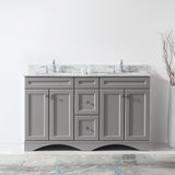 Virtu USA Talisa 60" Double Bath Vanity with White Marble Top and Round Sinks